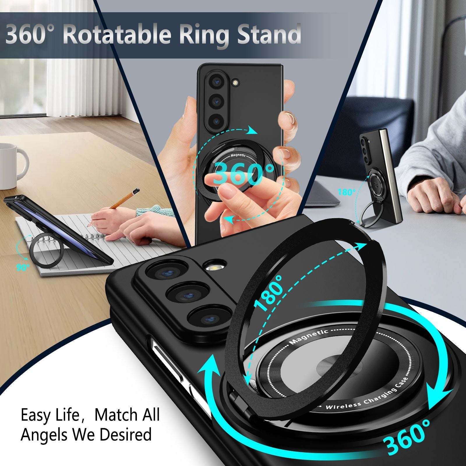 360-Degree Rotating Stand Suitable for Magnetic Wireless Charging of Samsung ZFOLD5 Folding Phone Case