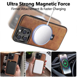 Full-Coverage Shockproof Leather Magnetic Stand iPhone Case