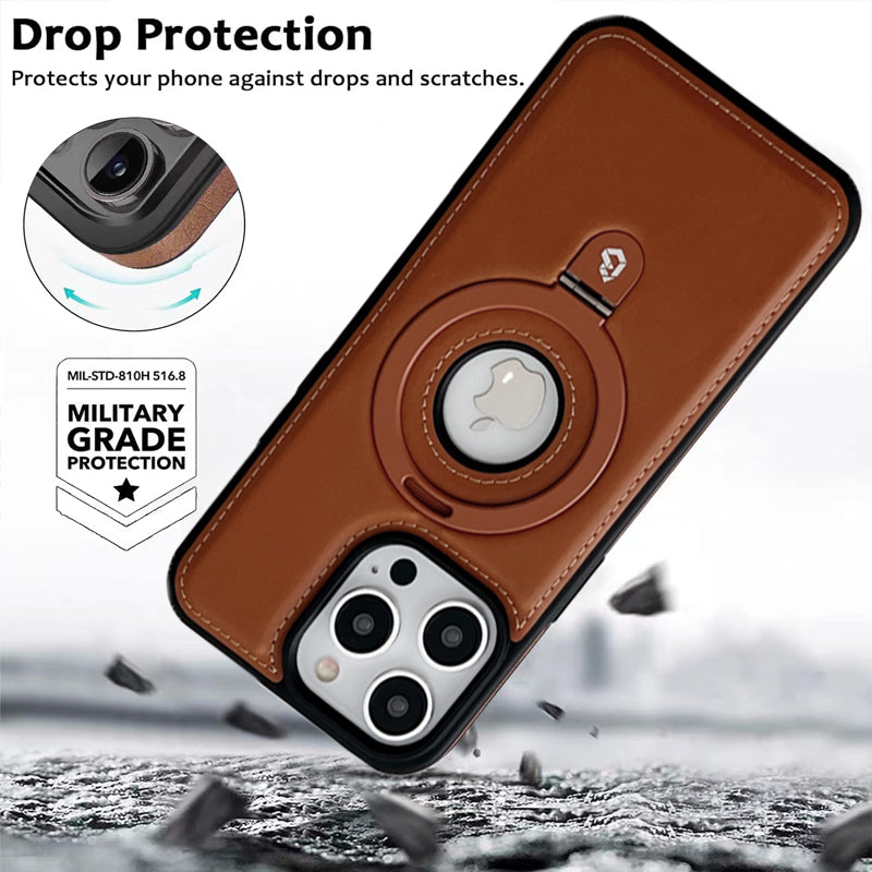 Full-Coverage Shockproof Leather Magnetic Stand iPhone Case