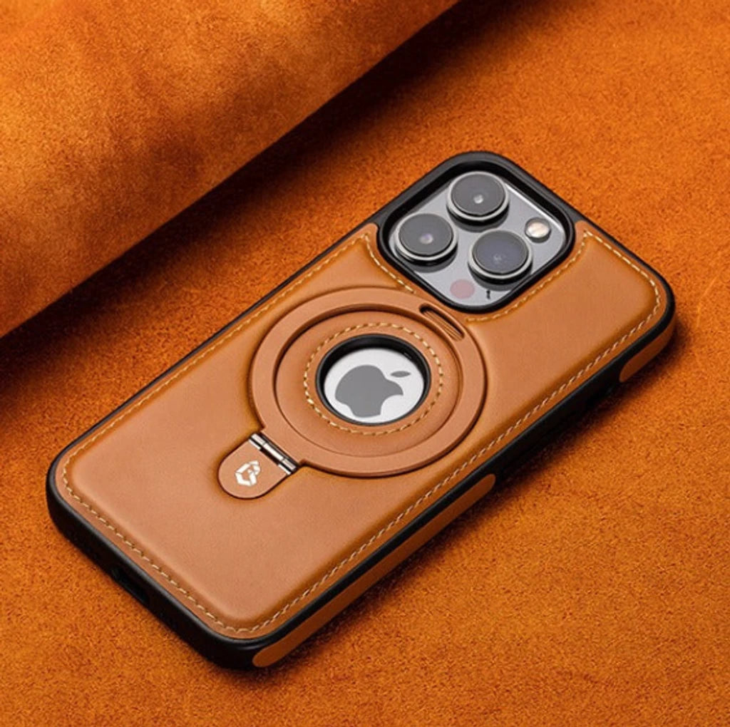 Full-Coverage Shockproof Leather Magnetic Stand iPhone Case