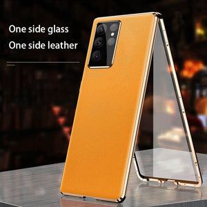 Leather + Glass Dual Sided Magnetic Case for Samsung S23/S24 Ultra