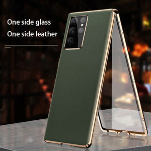 Leather + Glass Dual Sided Magnetic Case for Samsung S23/S24 Ultra