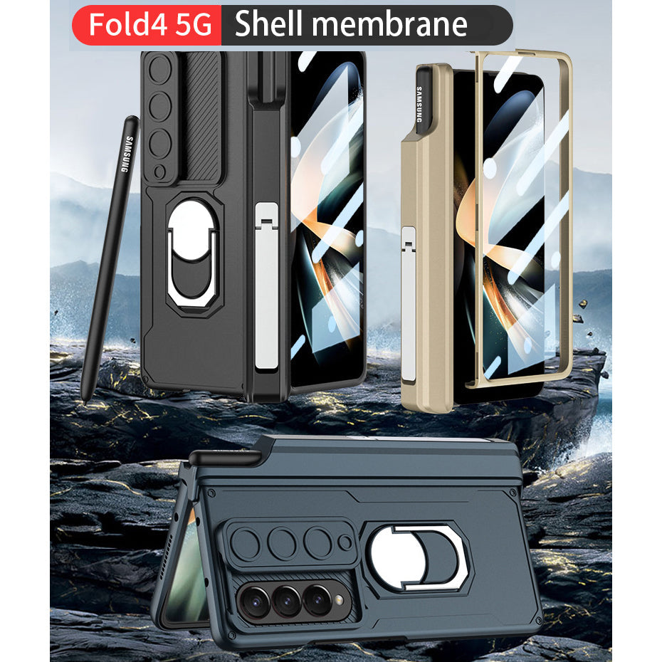 Applicable To Samsung Z Fold3/Fold4 Slide Rail Lens Cover Push Window 2-In-1 Ring Holder Folding Phone Case