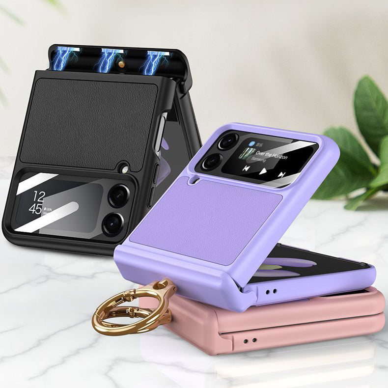 Suitable for Samsung ZFlip4 plain leather stand phone case