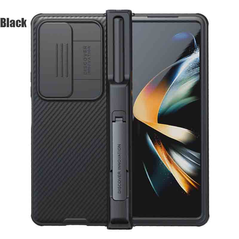 Suitable For Samsung Z Fold 4 Lens Slide Cover Anti Peep Phone Case With Pen Holder