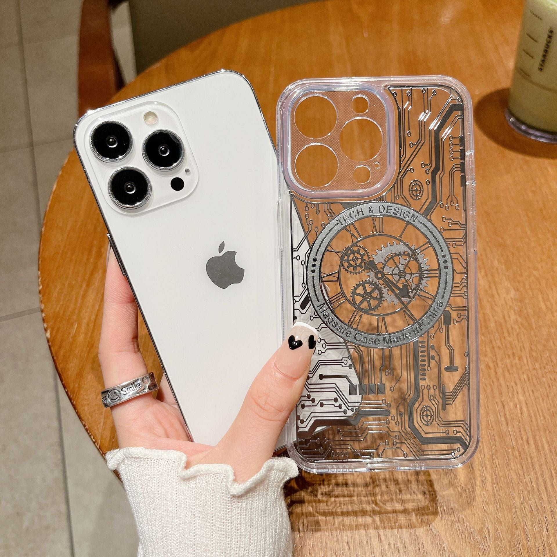 Suitable For iPhone 14 Series Transparent Mechanical Magnetic Phone Case