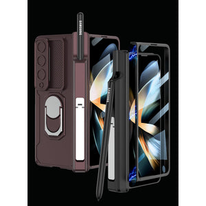 Applicable To Samsung Z Fold3/Fold4 Slide Rail Lens Cover Push Window 2-In-1 Ring Holder Folding Phone Case