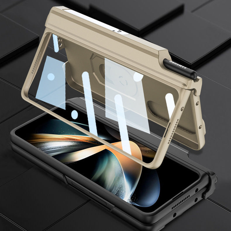 Applicable To Samsung Z Fold3/Fold4 Slide Rail Lens Cover Push Window 2-In-1 Ring Holder Folding Phone Case