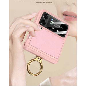 Suitable for Samsung ZFlip4 plain leather stand phone case