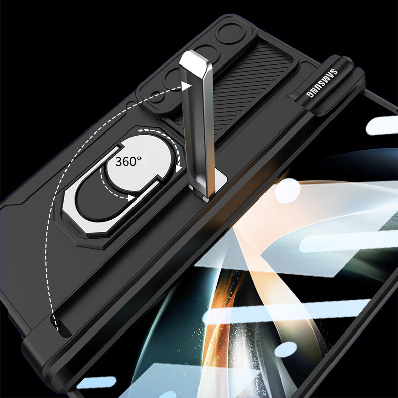 Applicable To Samsung Z Fold3/Fold4 Slide Rail Lens Cover Push Window 2-In-1 Ring Holder Folding Phone Case