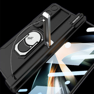 Applicable To Samsung Z Fold3/Fold4 Slide Rail Lens Cover Push Window 2-In-1 Ring Holder Folding Phone Case