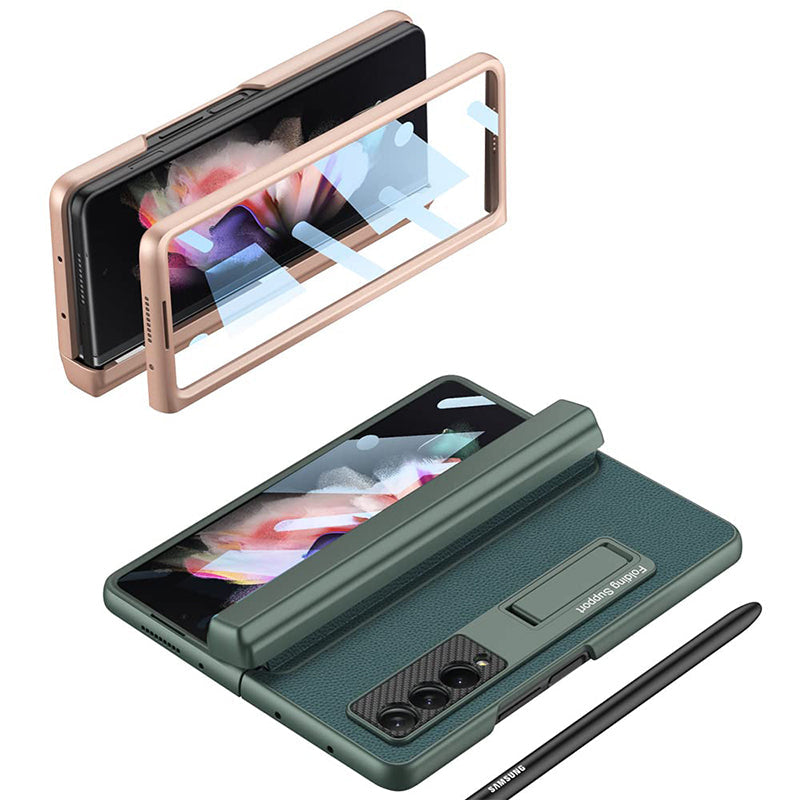 For Samsung Z Fold3 Magnetic Hinge Stand Full Shell Film, Pen Case Phone Case