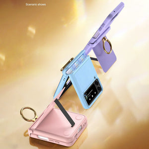 Suitable for Samsung ZFlip4 plain leather stand phone case