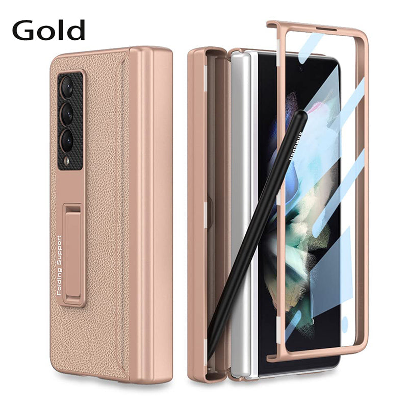 For Samsung Z Fold3 Magnetic Hinge Stand Full Shell Film, Pen Case Phone Case