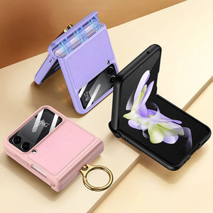 Suitable for Samsung ZFlip4 plain leather stand phone case