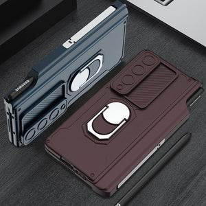 Applicable To Samsung Z Fold3/Fold4 Slide Rail Lens Cover Push Window 2-In-1 Ring Holder Folding Phone Case