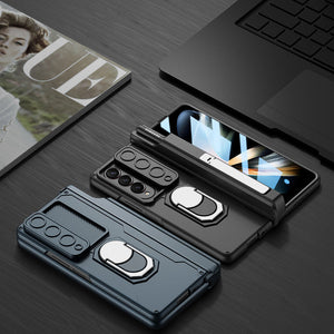 Applicable To Samsung Z Fold3/Fold4 Slide Rail Lens Cover Push Window 2-In-1 Ring Holder Folding Phone Case