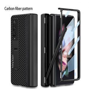 For Samsung Z Fold3 Magnetic Hinge Stand Full Shell Film, Pen Case Phone Case