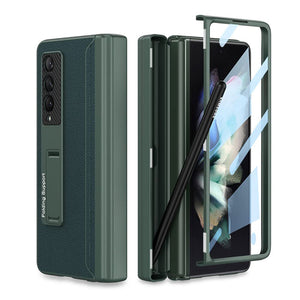 For Samsung Z Fold3 Magnetic Hinge Stand Full Shell Film, Pen Case Phone Case