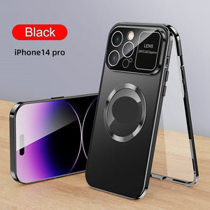 Double-Sided Glass Large Window Is Suitable For iPhone14 Series Magnetic Metal Frame Mobile Phone Case