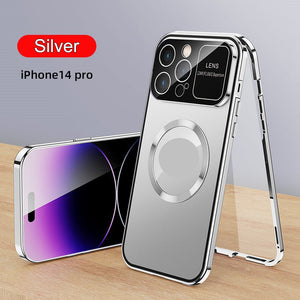 Double-Sided Glass Large Window Is Suitable For iPhone14 Series Magnetic Metal Frame Mobile Phone Case