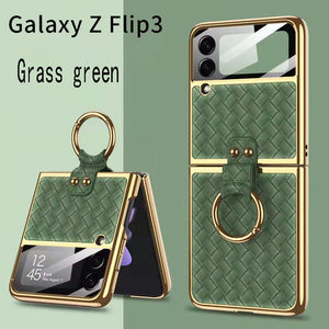 Samsung ZFlip3 Woven Leather Pattern Ring Phone Case