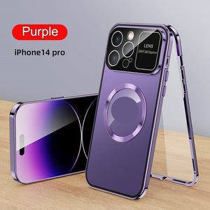 Double-Sided Glass Large Window Is Suitable For iPhone14 Series Magnetic Metal Frame Mobile Phone Case