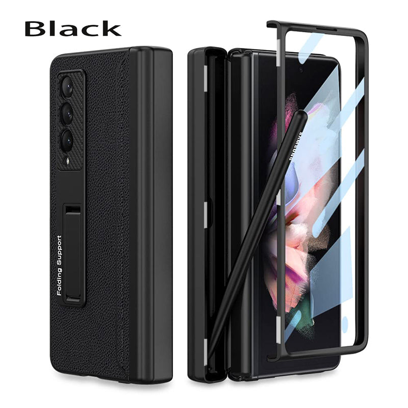 For Samsung Z Fold3 Magnetic Hinge Stand Full Shell Film, Pen Case Phone Case