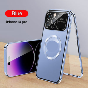 Double-Sided Glass Large Window Is Suitable For iPhone14 Series Magnetic Metal Frame Mobile Phone Case