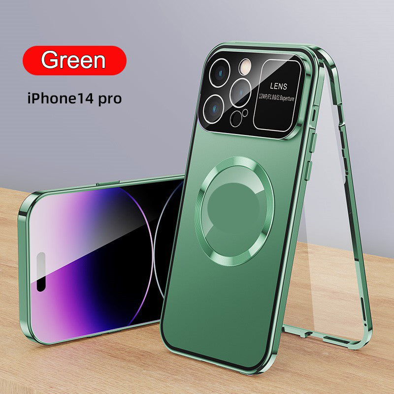 Double-Sided Glass Large Window Is Suitable For iPhone14 Series Magnetic Metal Frame Mobile Phone Case