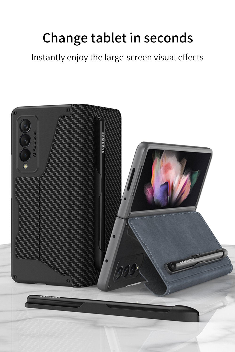 High-end Leather All-inclusive Cover with Card Package, Pen Holder and Stand For Samsung Z Fold3