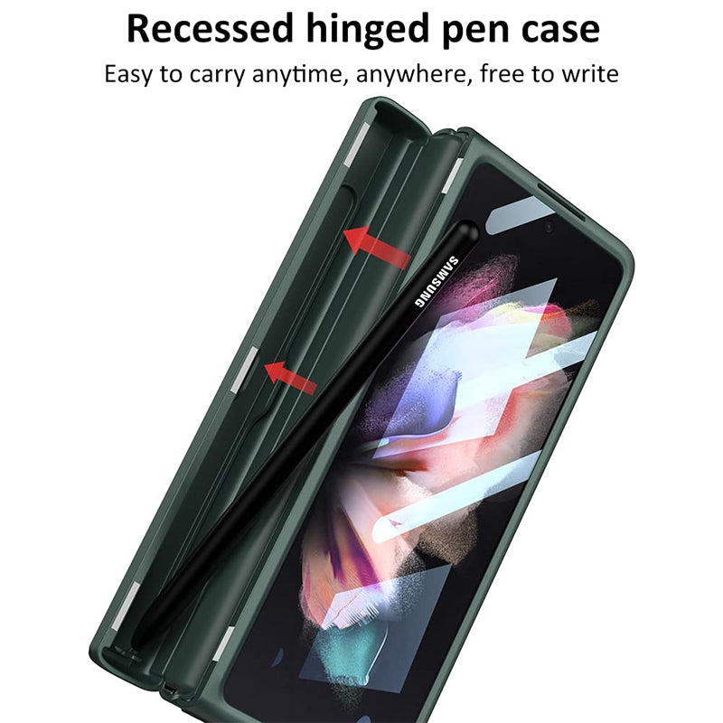 For Samsung Z Fold3 Magnetic Hinge Stand Full Shell Film, Pen Case Phone Case