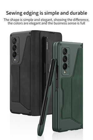 High-end Leather All-inclusive Cover with Card Package, Pen Holder and Stand For Samsung Z Fold3