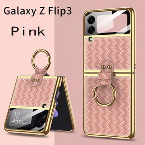 Samsung ZFlip3 Woven Leather Pattern Ring Phone Case