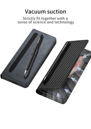 High-end Leather All-inclusive Cover with Card Package, Pen Holder and Stand For Samsung Z Fold3