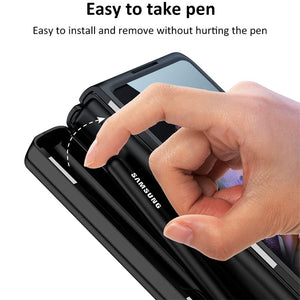 For Samsung Z Fold3 Magnetic Hinge Stand Full Shell Film, Pen Case Phone Case