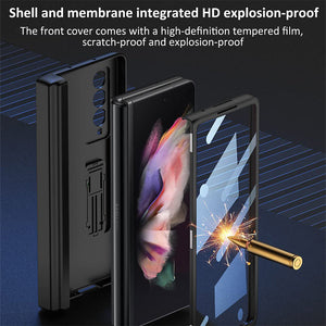 For Samsung Z Fold3 Magnetic Hinge Stand Full Shell Film, Pen Case Phone Case