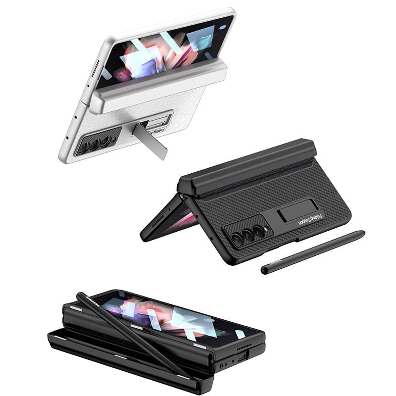 For Samsung Z Fold3 Magnetic Hinge Stand Full Shell Film, Pen Case Phone Case