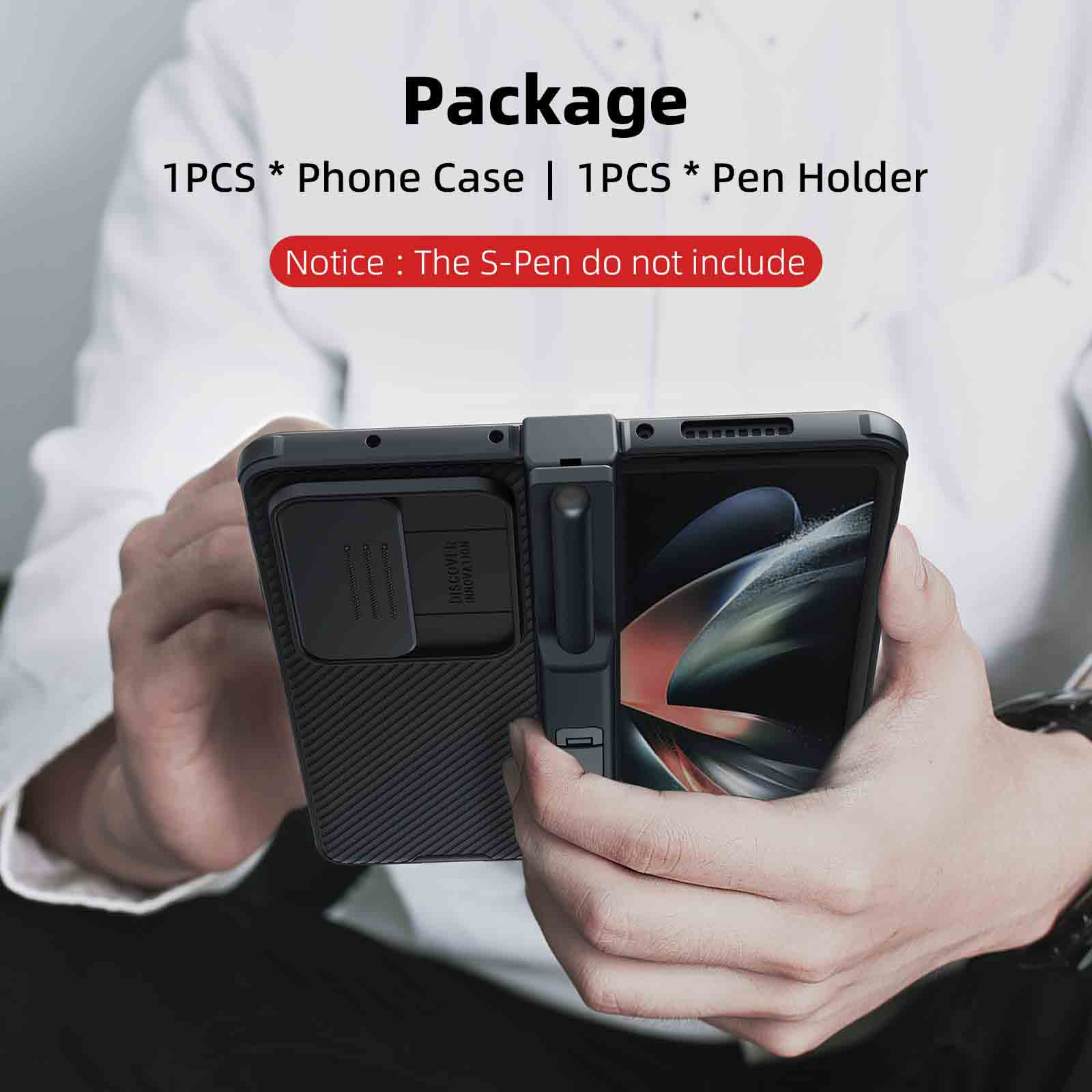 Suitable For Samsung Z Fold 4 Lens Slide Cover Anti Peep Phone Case With Pen Holder