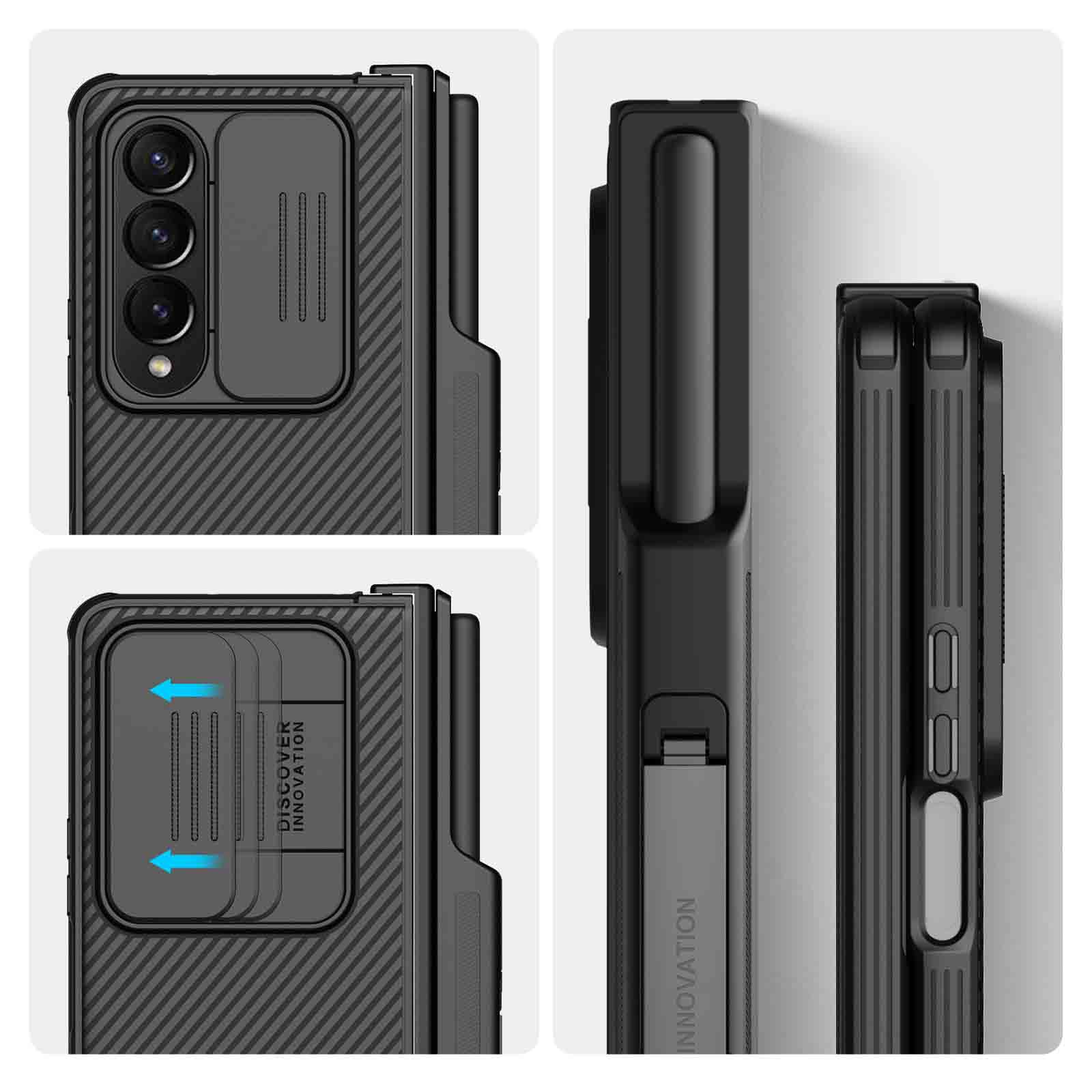 Suitable For Samsung Z Fold 4 Lens Slide Cover Anti Peep Phone Case With Pen Holder