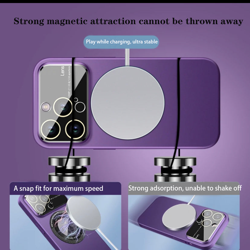 Suitable For iPhone 13/14/15 Series Large Window Protection Mirror Integrated Dustproof Electroplating Frosted Magnetic Suction Phone Case