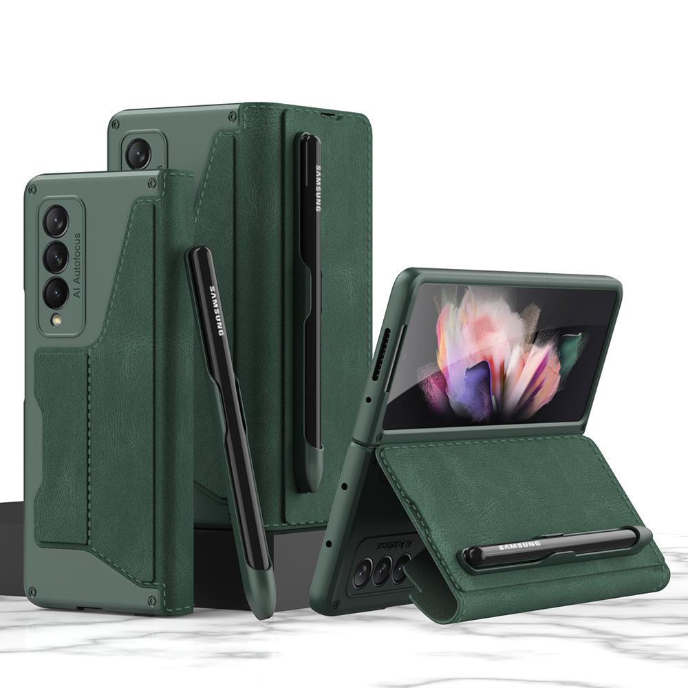 High-end Leather All-inclusive Cover with Card Package, Pen Holder and Stand For Samsung Z Fold3