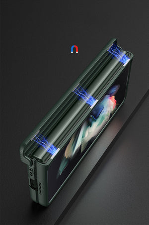 Samsung Z Fold3 Solid Color Magnetic Hinged Folding Screen Side Pen Slot Phone Case