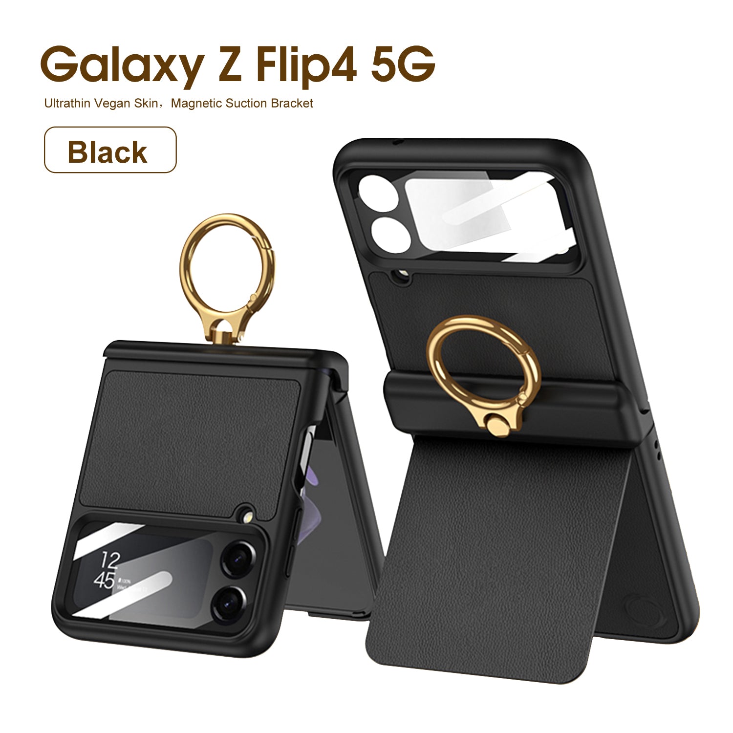 Suitable for Samsung ZFlip4 plain leather stand phone case