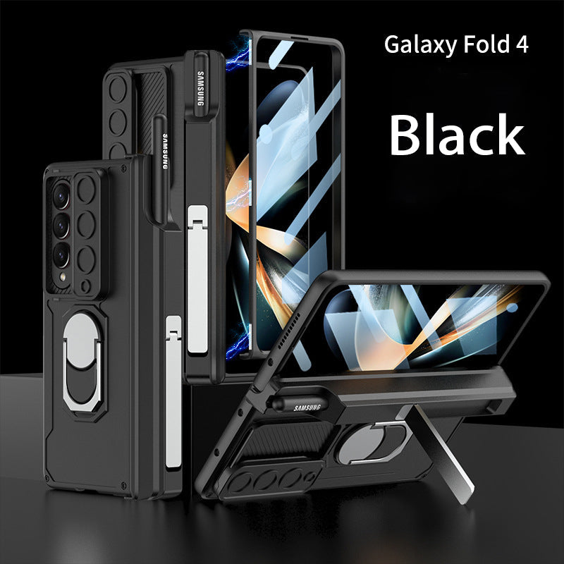 Applicable To Samsung Z Fold3/Fold4 Slide Rail Lens Cover Push Window 2-In-1 Ring Holder Folding Phone Case