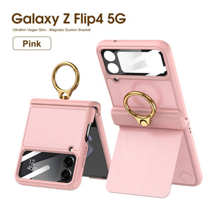 Suitable for Samsung ZFlip4 plain leather stand phone case