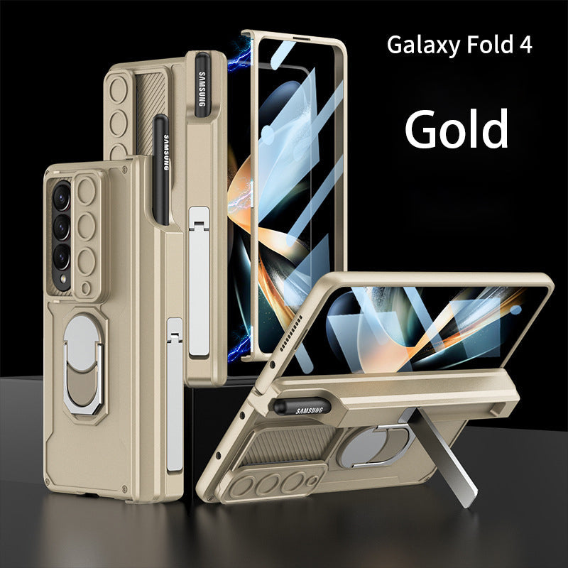 Applicable To Samsung Z Fold3/Fold4 Slide Rail Lens Cover Push Window 2-In-1 Ring Holder Folding Phone Case