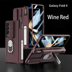 Applicable To Samsung Z Fold3/Fold4 Slide Rail Lens Cover Push Window 2-In-1 Ring Holder Folding Phone Case